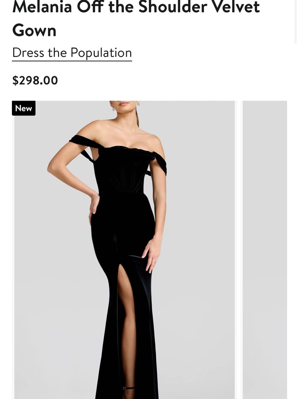 Melania Off the Shoulder Dress the Population Black Velvet Gown with Front Slit